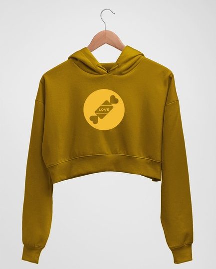 Mustard Yellow love candy crop hoodie
