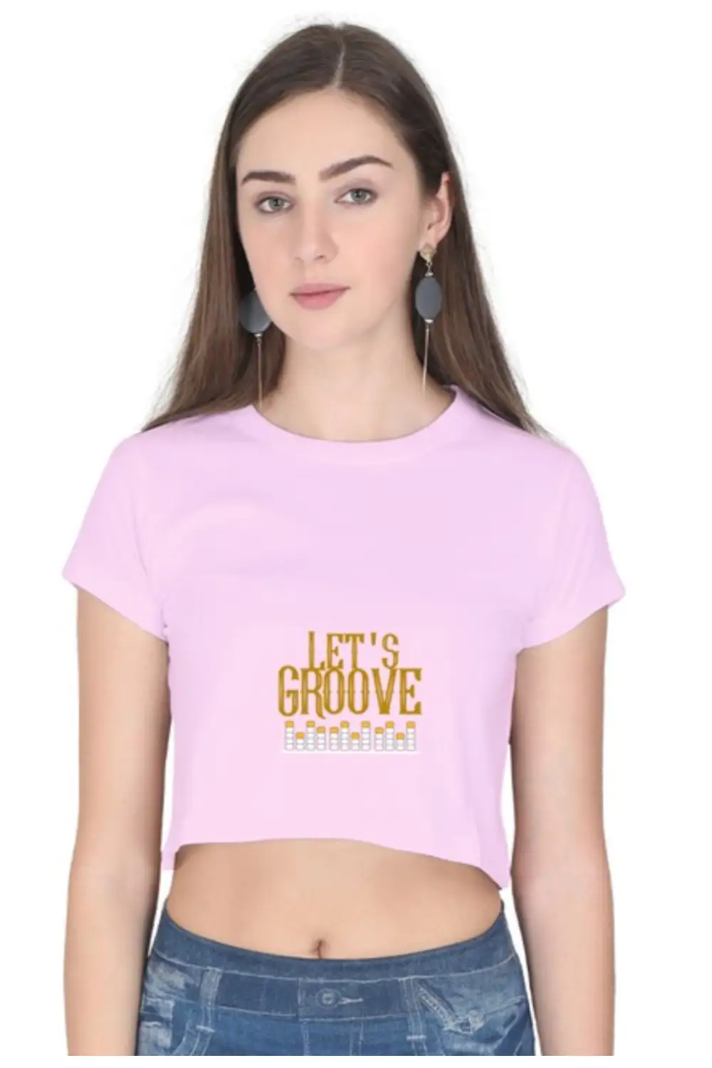 Women's Cotton Crop Top Lets Groove Light Baby Pink