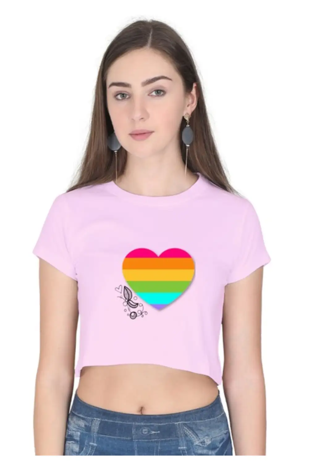 Cute Rainbow Heart Crop top For Women's in Baby Pink