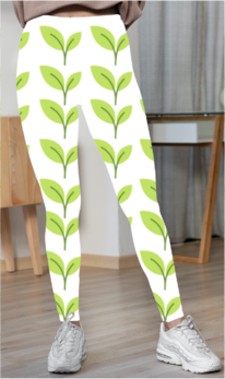 Women's Green Leaves Aop Lycra Leggings - Image 2