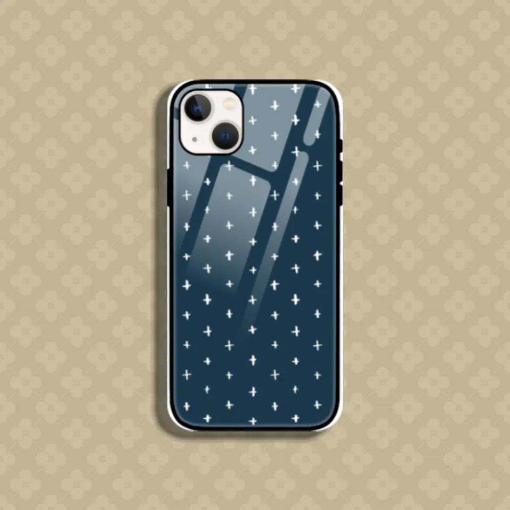 Cross Printed Blue Iphone 13 Mobile Glass Case Back Cover - Image 1