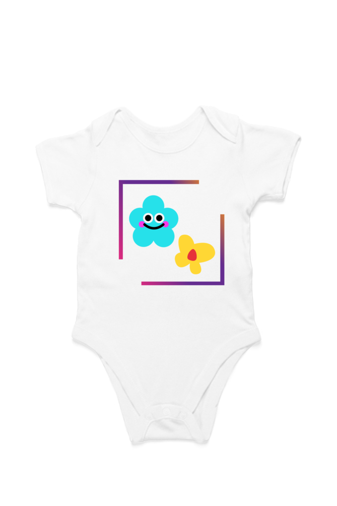 Graphic Printed Baby White Cotton Romper - Image 1