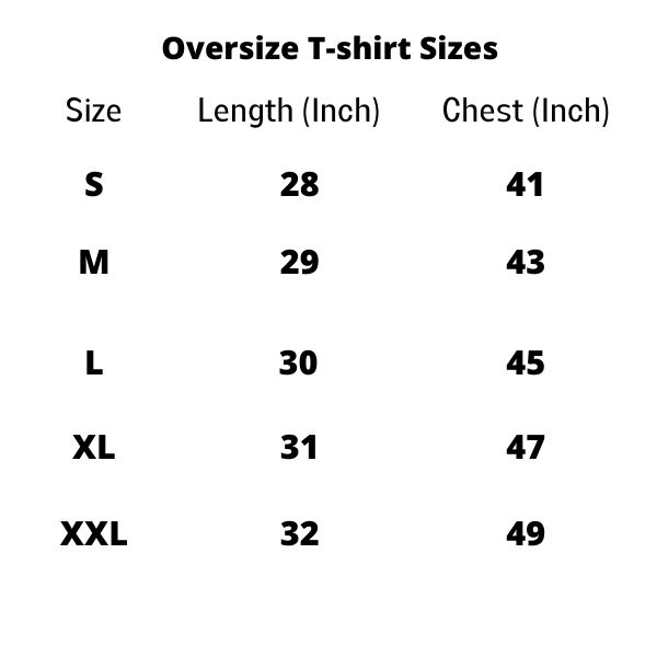 Oversized Size Chart
