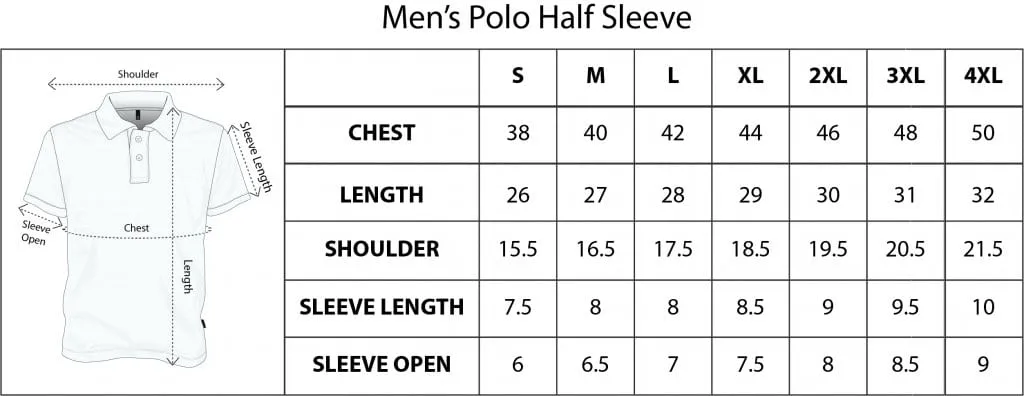 mens polo half sleeve size chart