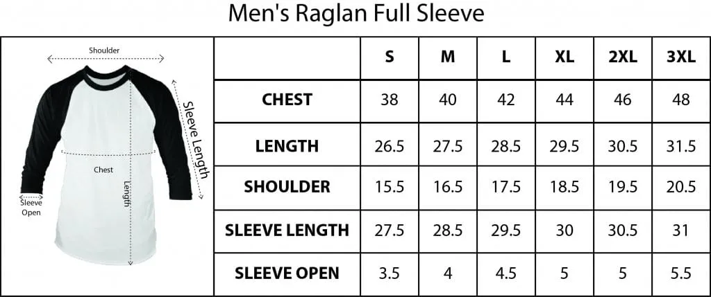 Men Raglan T-shirt Size Chart