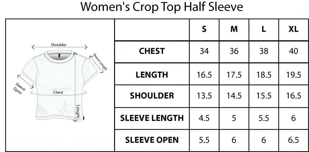 Crop Top Half Sleeve Size Chart