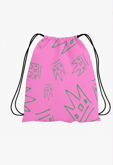 Pink Crowns Polyester Drawstring Bag