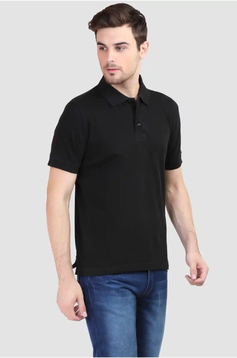 Men Plain Black Polo T-Shirt - Image 5
