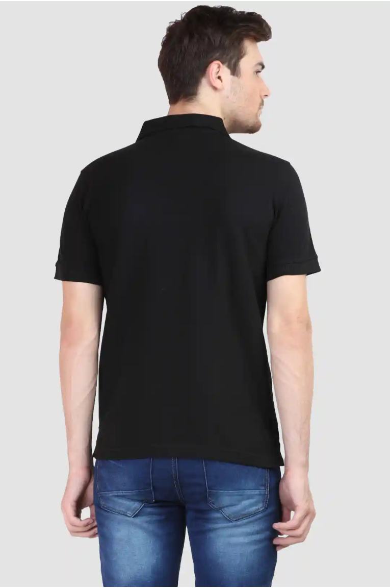 Men Plain Black Polo T-Shirt - Image 3