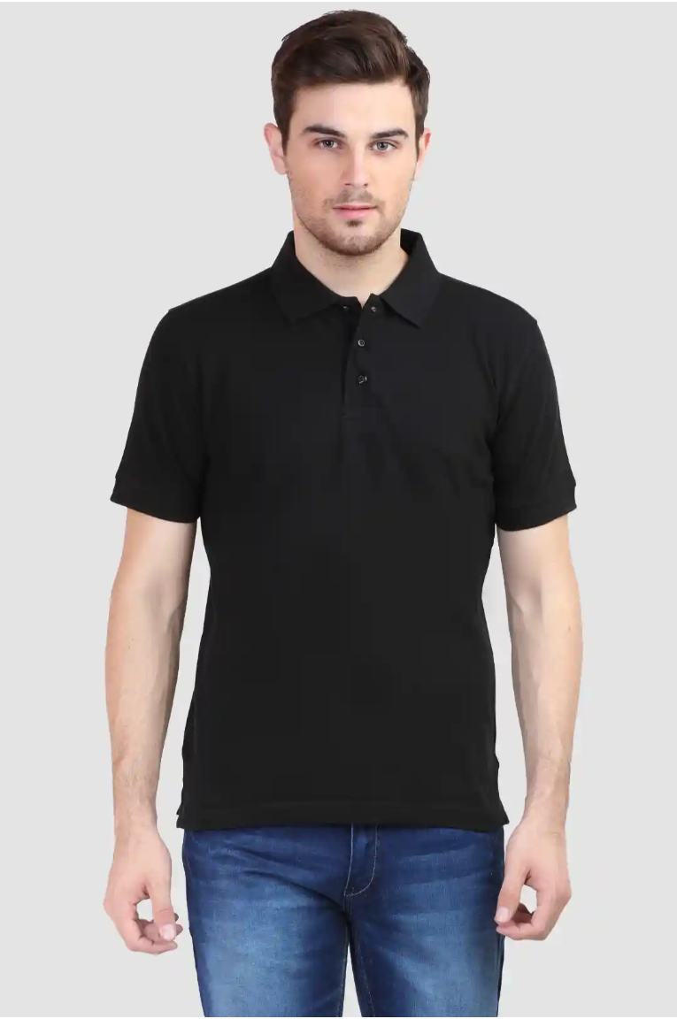 Men Plain Black Polo T-Shirt