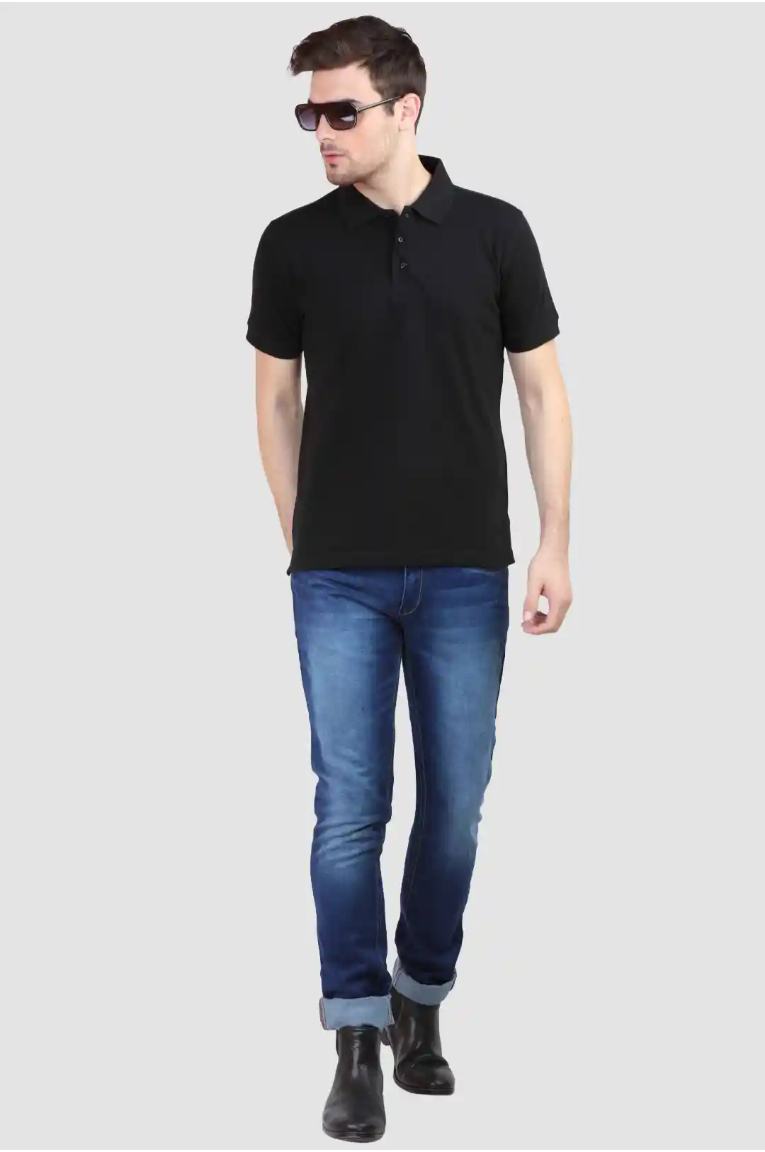Men Plain Black Polo T-Shirt - Image 4