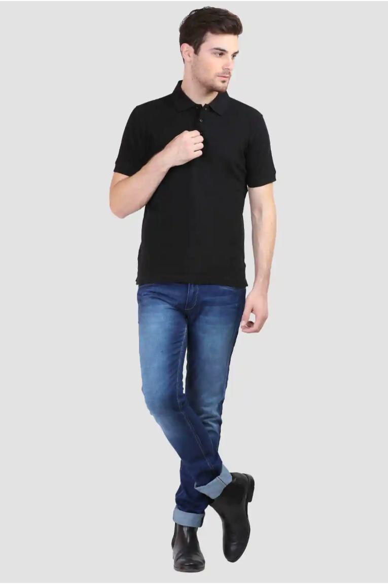 Men Plain Black Polo T-Shirt - Image 6