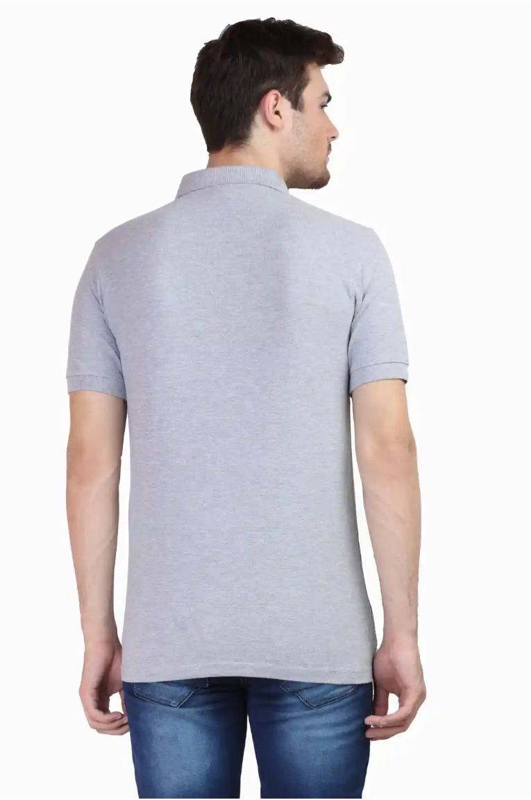 Men Grey Melange Polo T-Shirt - Image 5