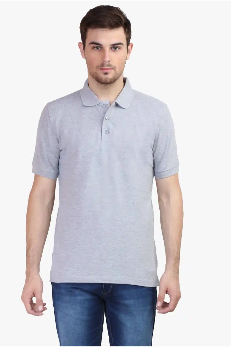 Men Grey Melange Polo T-Shirt