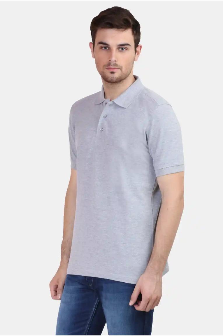Men Grey Melange Polo T-Shirt - Image 4
