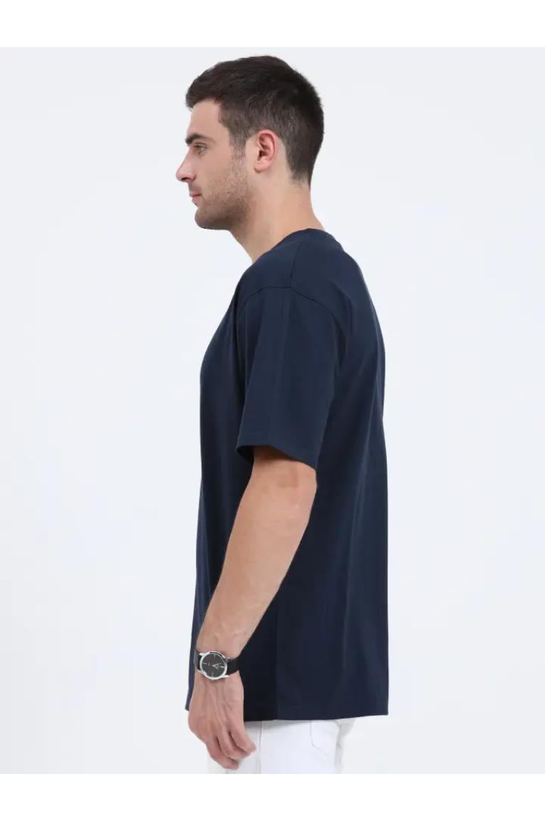 Left Shoulder Oversized Navy T-shirt