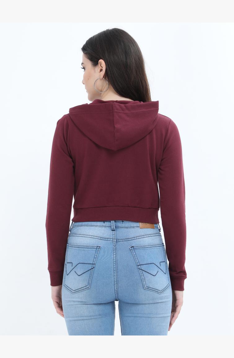 Maroon Crop Hoodie Back