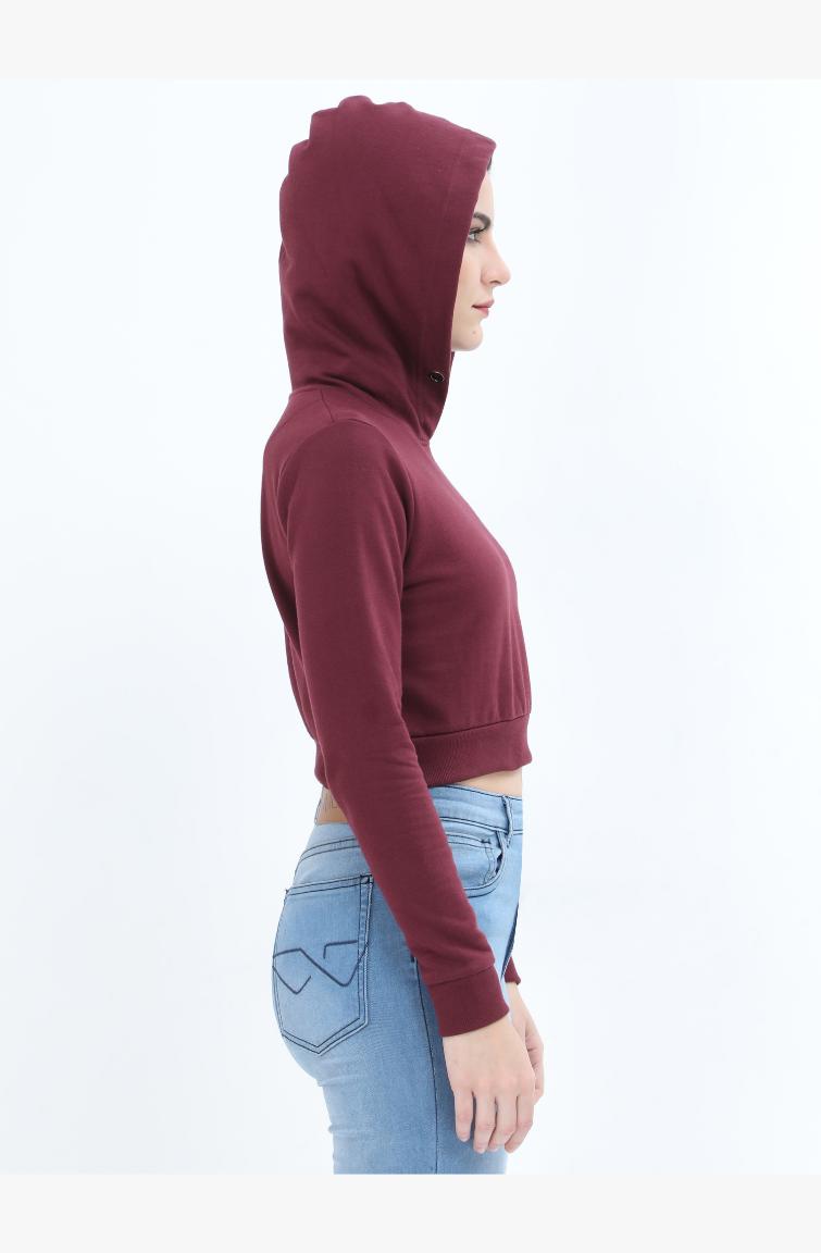 Maroon Crop Hoodie Right Sleeve