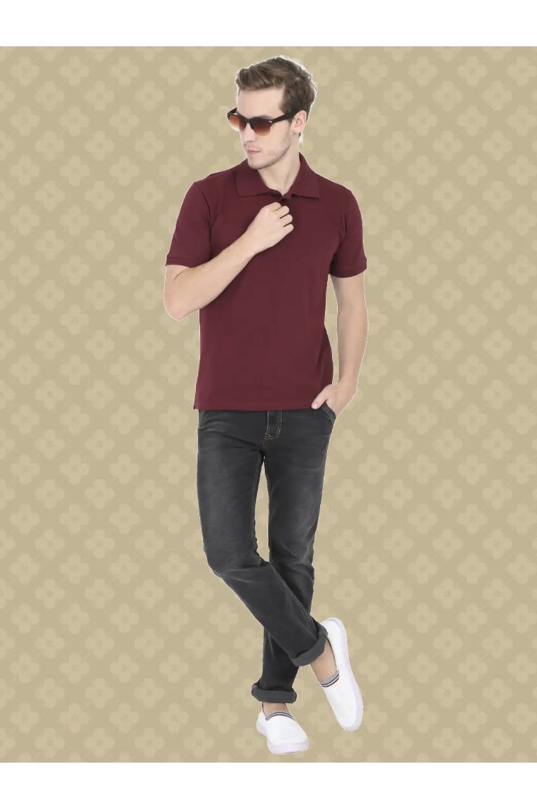 Men Maroon Polo T-Shirt - Image 2