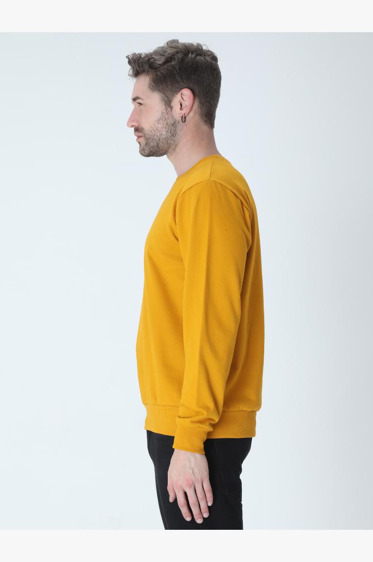 Men In Mustard Sweatshirt Looking Left Side