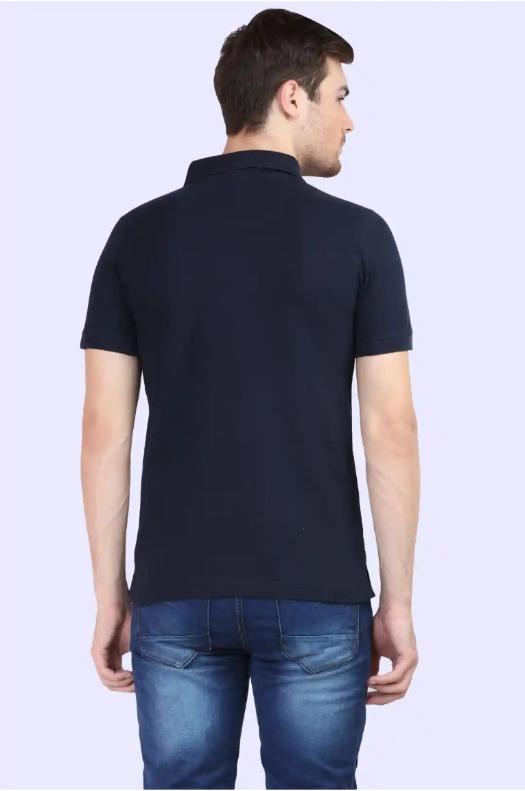 Men Navy Blue Polo T-shirt - Image 3