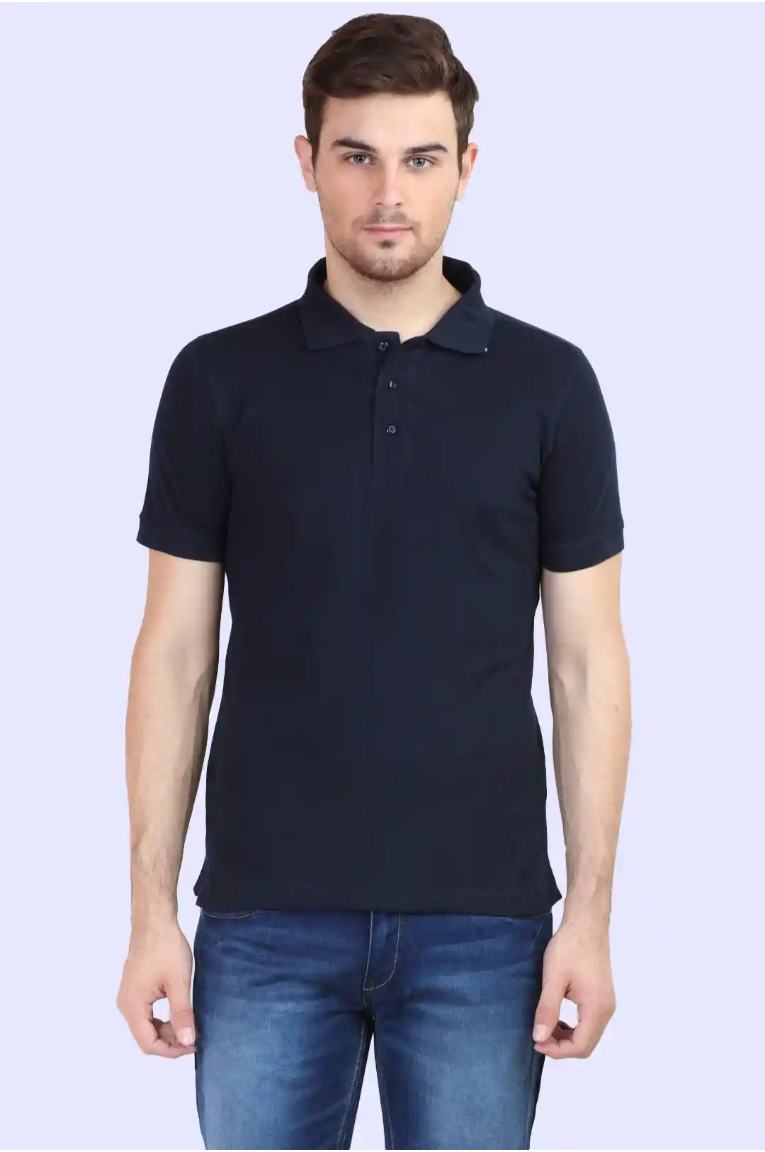 Men Navy Blue Polo T-shirt
