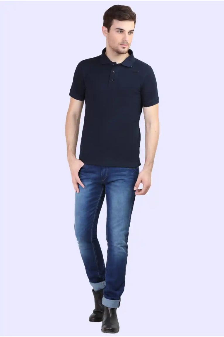Men Navy Blue Polo T-shirt - Image 5