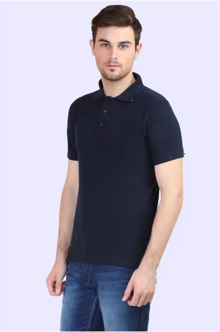 Men Navy Blue Polo T-shirt - Image 2