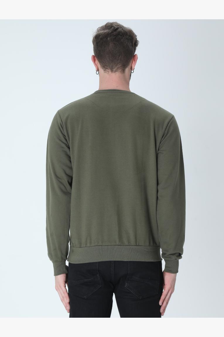 Back Of Men In Olive Sweatshirt