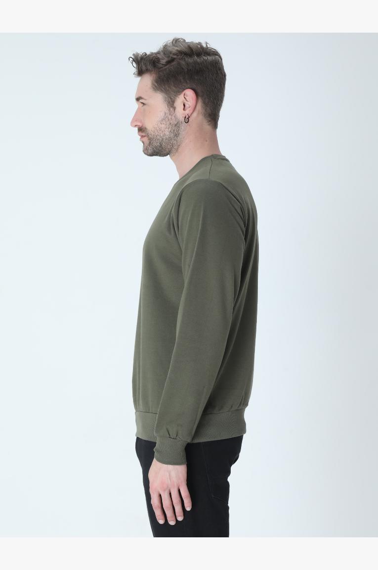 Men in Olive Sweatshirt looking Left