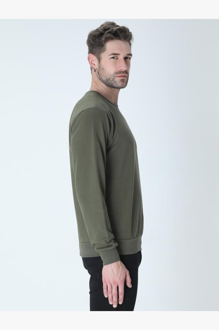 Men In Olive Sweatshirt Looking Right