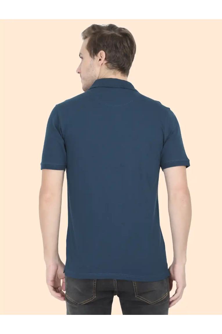 Men Petrol Blue Polo T-shirt - Image 3
