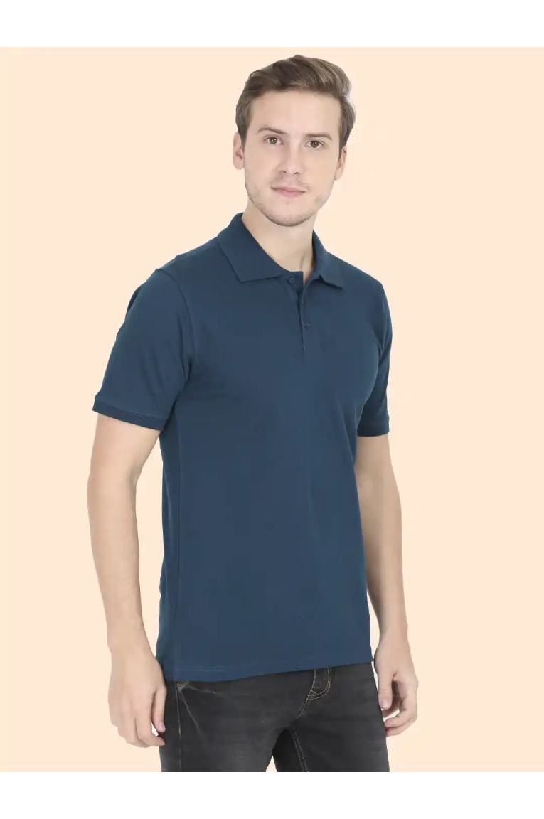 Men Petrol Blue Polo T-shirt - Image 2