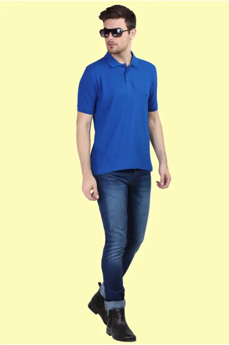 Men Royal Blue Polo T-Shirt - Image 7