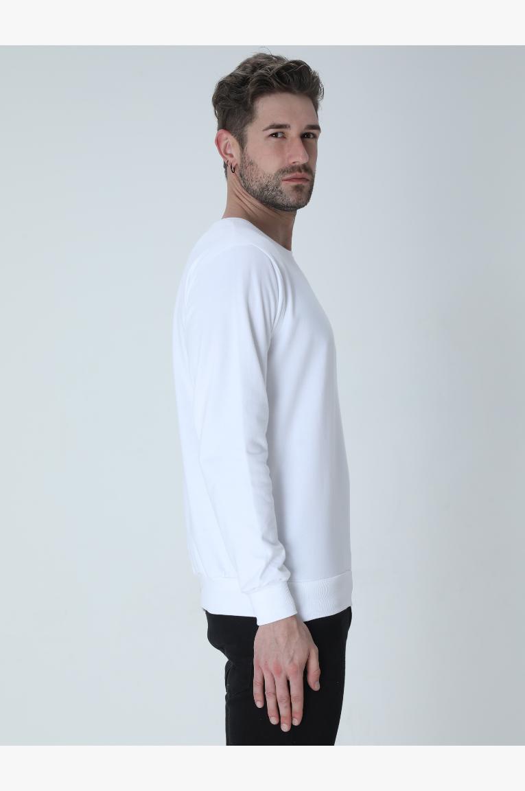 Men In White Sweatshirt Looking Right