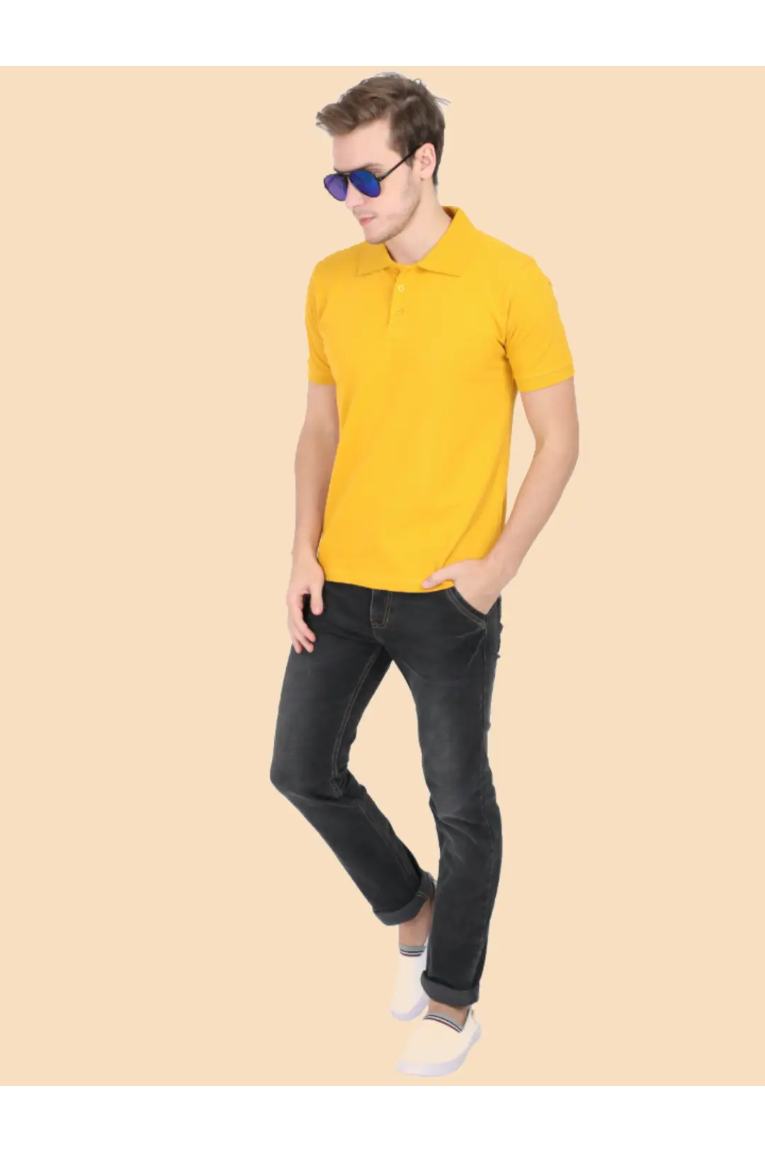 Men Poses In Yellow Polo T-shirt