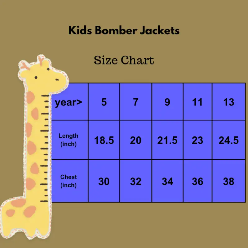 Kids Bomber Jacket Size Chart