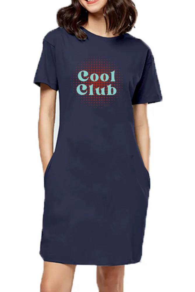 Cool Club Women Long T-shirt Dress Top in Navy Blue Color