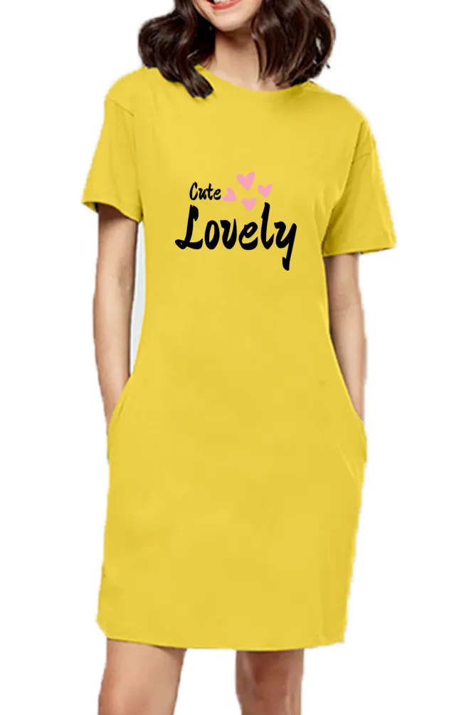 Lovely Printed Golden Yellow T-Shirt Dress Long Top