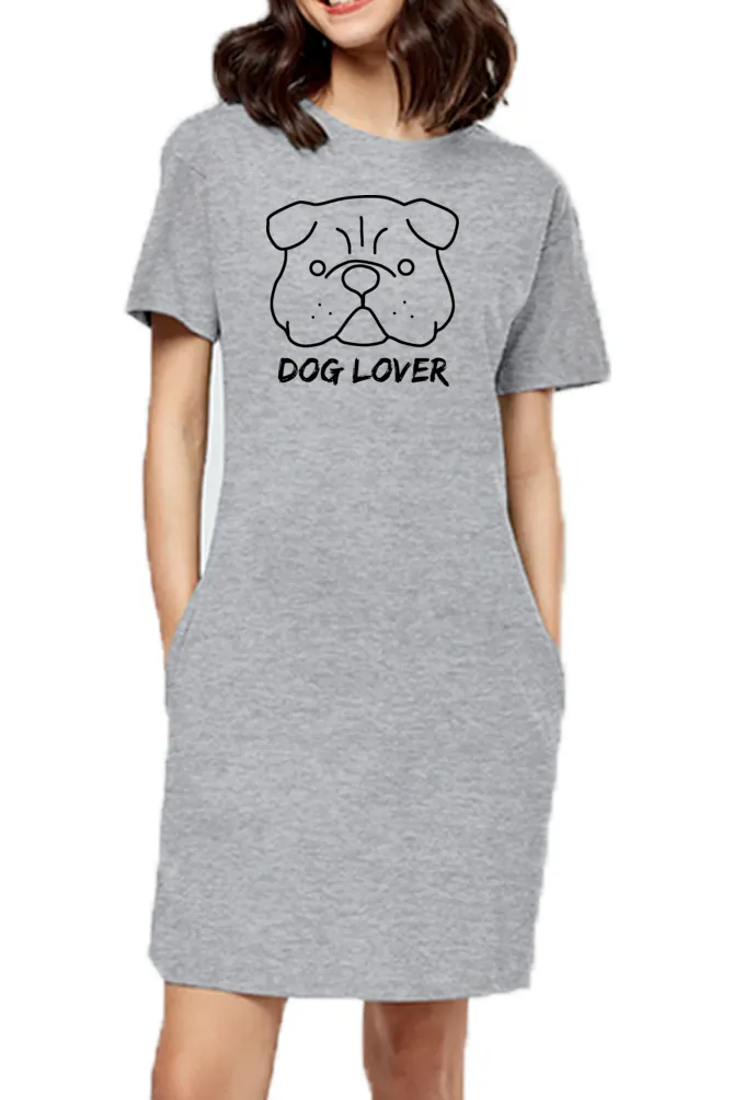 Dog Lover Women Grey Long T-shirt Dress Top