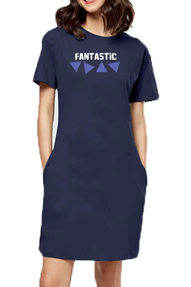 Fantastic Women Navy Blue Color Short Sleeve T-Shirt Dress With Pockets