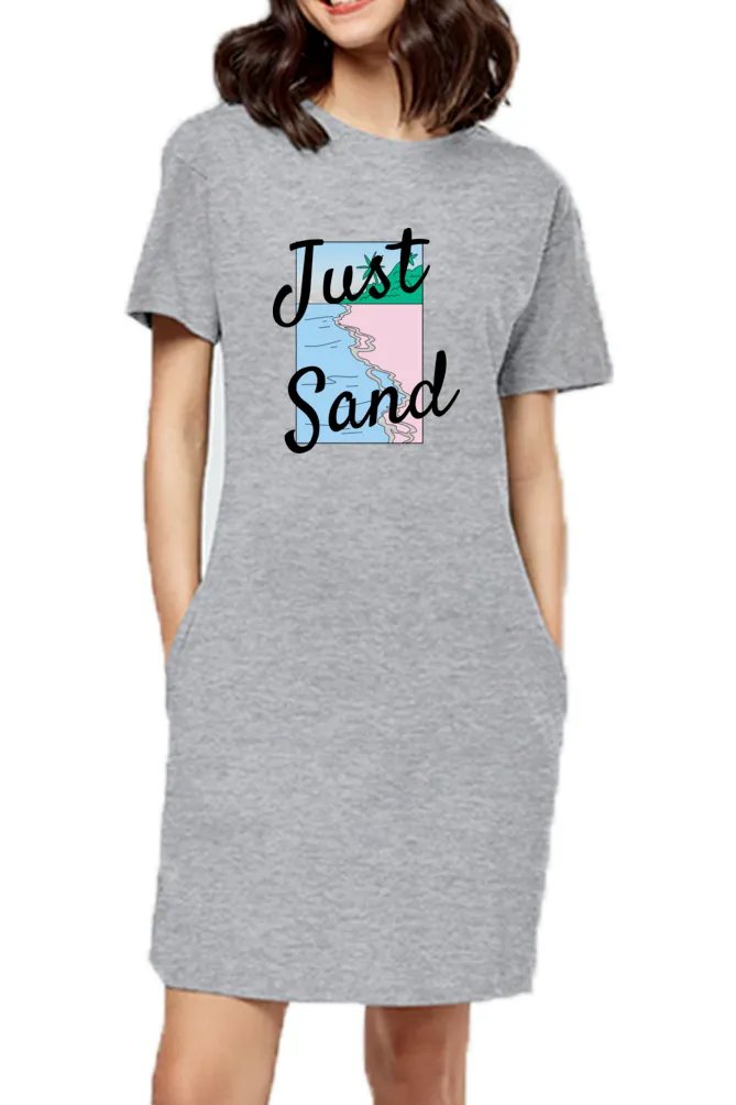 Girl In Just Sand Printed Beach Type Long T-shirt Top