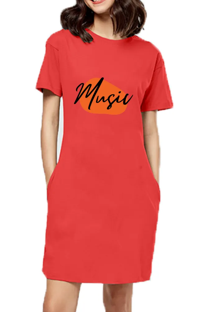 Music Women Red Long Top T-shirt Dress