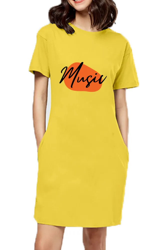 Music Yellow Women's Long Top T-shirt Dress