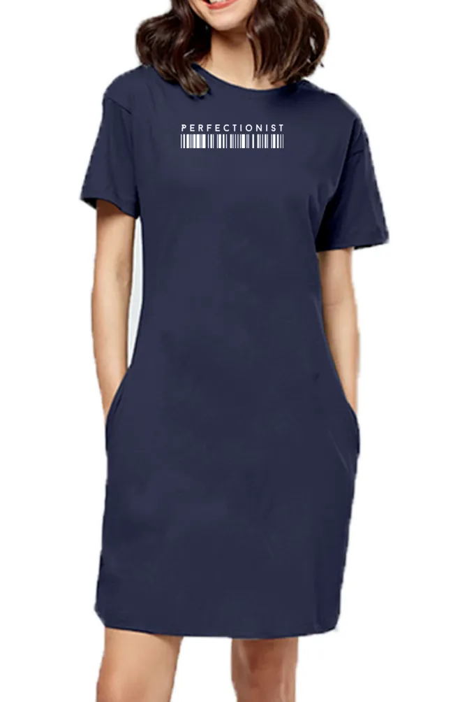 Perfectionist Women Navy Blue Color Cotton T-Shirt Dress