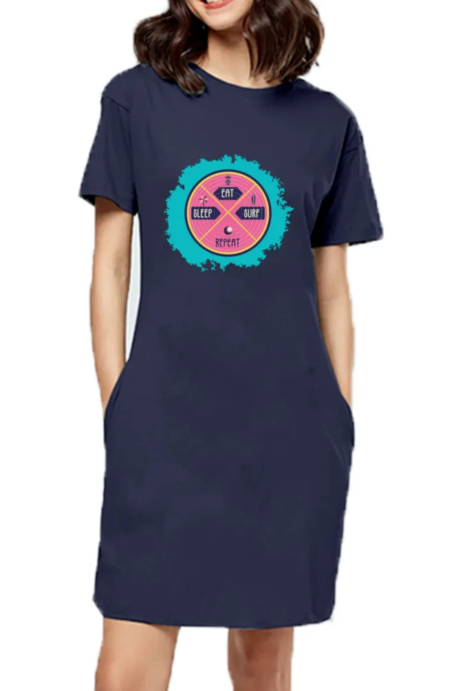 Navy Blue Eat Sleep Repeat T-shirt Dress