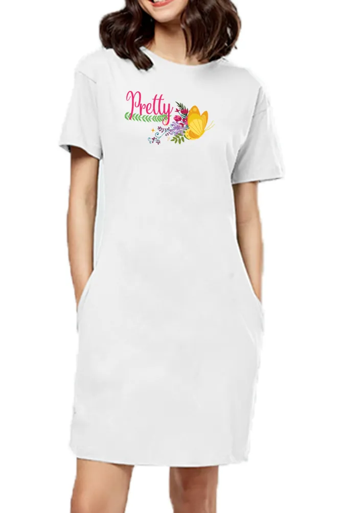 Pretty Women White Long T-shirt Dress Top in Full Sleeve