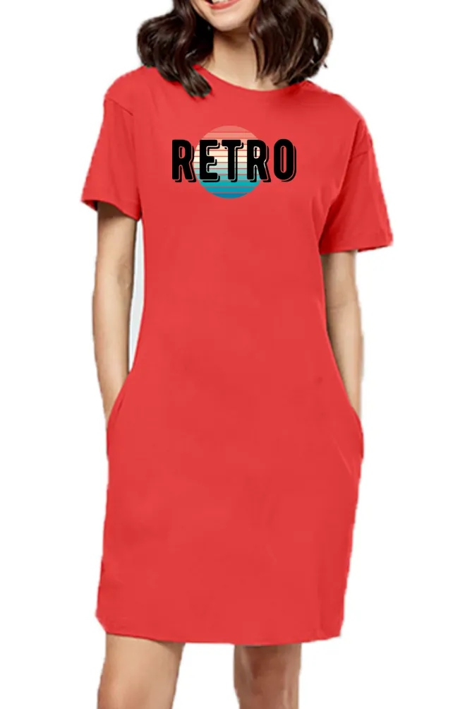 Retro Women Red Long T-shirt Dress Top