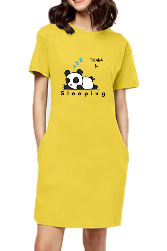 Sleeping Panda Golden Yellow T-Shirt Dress Long Top