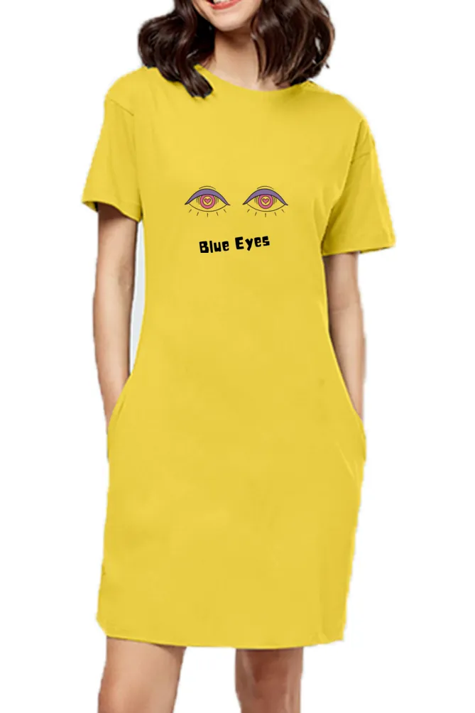 Blue Eyes Yellow T-Shirt Dress Long Top